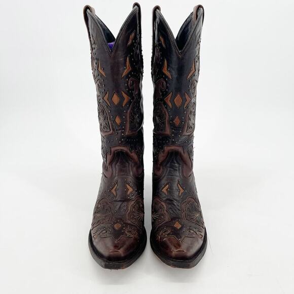 Lucchese Cafe/Chocolate Brown Fiona Studded Western Cowgirl Boot size 6 - Picture 5 of 11